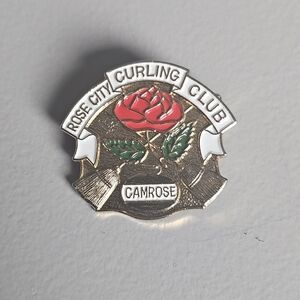 Rose City Curling Club Camrose Enamel Lapel Pin. Vintage.